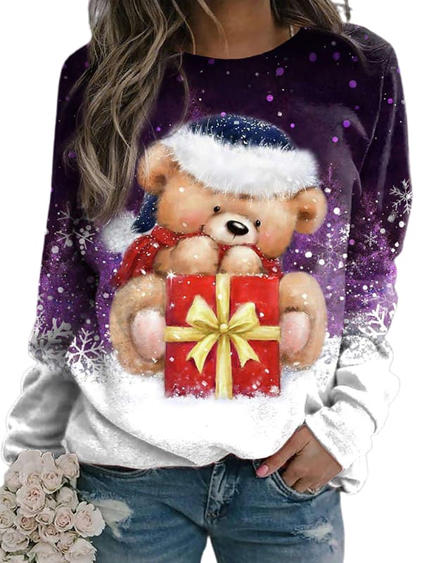 Jul Långärmad Casual Holiday Skjorta Toppar Vinter Julklapp C S C S