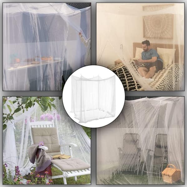 Rectangular Mosquito Net Bed Canopy Fine Mesh Polyester with 4 Doors for Single or Double Beds Indoor Outdoor White 190x210x240cm