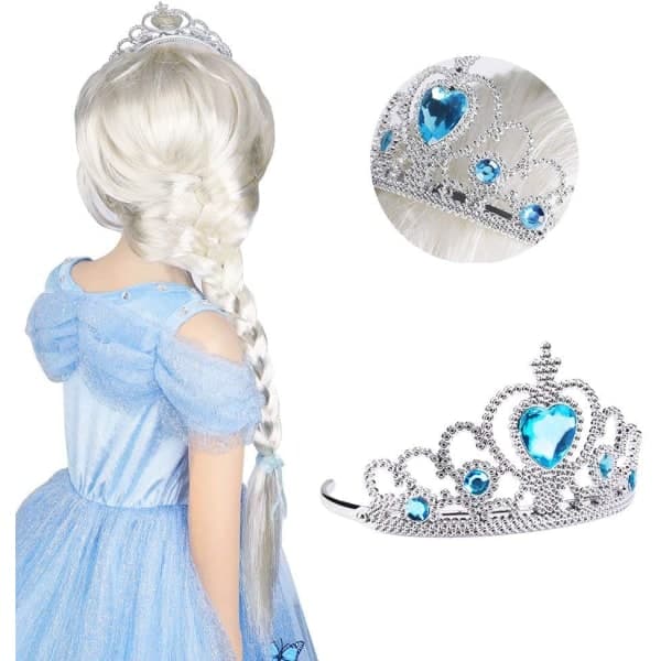 Elsa 2-delt sæt, prinsessekrone med tryllestav - Karneval
