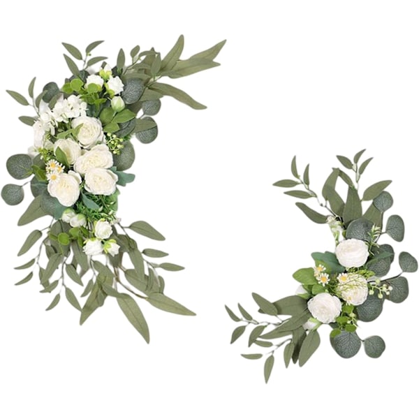 Bröllopsbåge Blommor, 2 st Pion Dekorativa Blomstergirlander, Konstgjorda Gröna Blad Silkeblommor för Bröllop, Båge, Båge, Bröllop