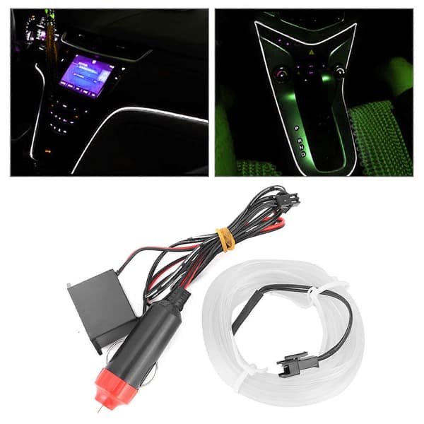 Dekorativ lysstrimmel til bil, interiørbelysning, Auto LED EL Koldlampe, modificeringsdele 4 meter Hvid