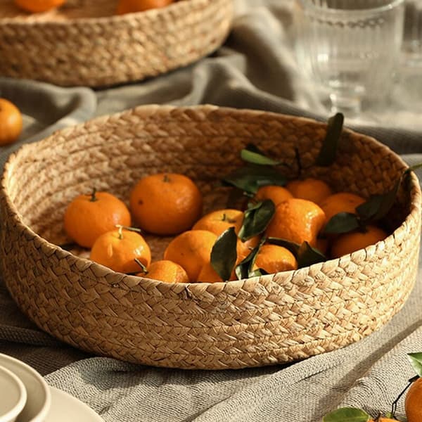 Straw Storage Baskets Fruit Storage Gourd Grass Trays for Bedroom, Bathroom, Laundry Room or Kitchen 28 x 6 cm -A