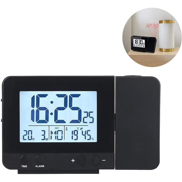 Digital Projection Alarm Clock for Bedroom, Large Ceiling Projection Alarm Clock with USB Port, Battery Backup, 180° Projector, LED Display, Black