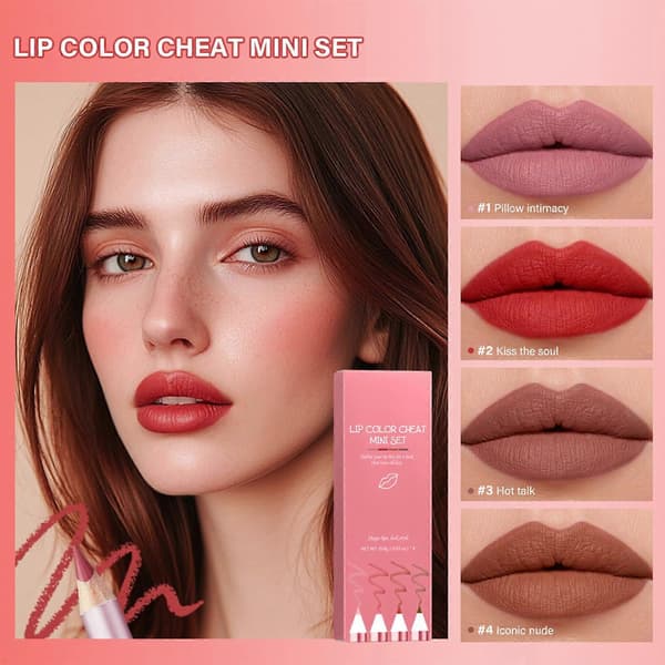 Mat Læbeblyant 4 Farver Mini Nude Nuancer Vandtæt Langtidsholdbar Glat Cremet Finish