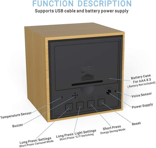 1 pc Wooden Digital Alarm Clock, USB Battery Operated Desk Clock, Cube Clock (Bamboo Color)