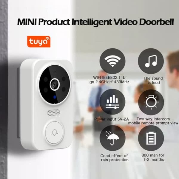 Tuya Hem Säkerhet Trådlös Dörrklocka Video Smart WiFi Dörrklocka med Kamera Intercom Trådlös Dörrklocka