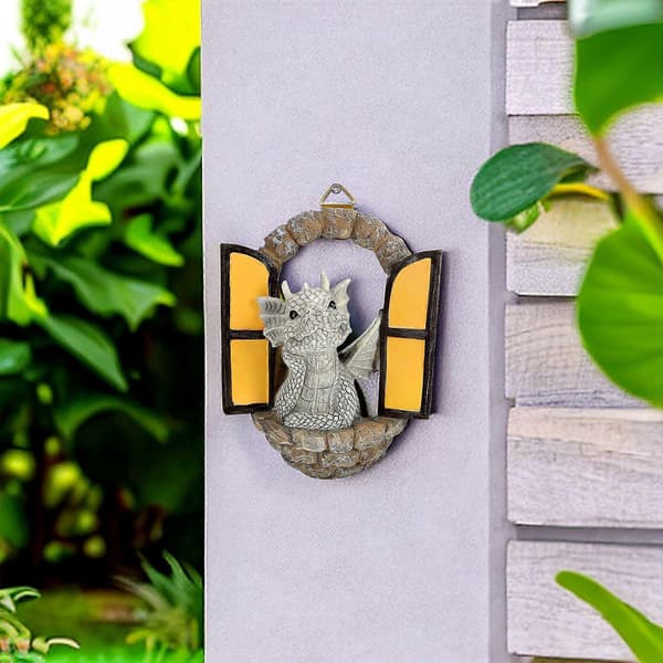 Resin Dinosaur Ornament Wall Mounted Art Statue Chic Garden Decoration