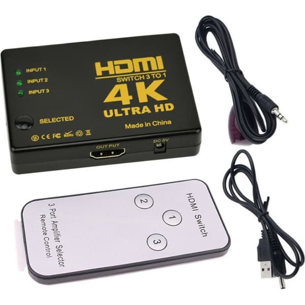 3x1 4K HDR HDMI Switch with Remote Control - 3 Inputs 1 Output Ultra HD Selector