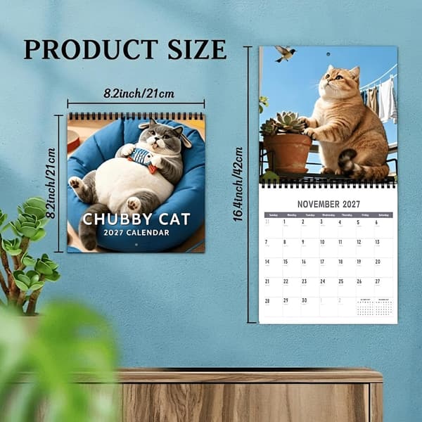 kalender katter 2027, januar til desember, katteprint -