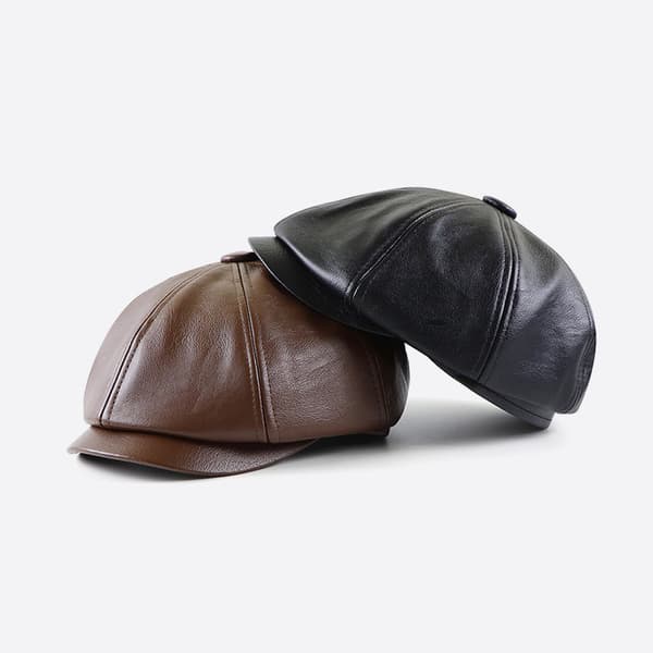 Herre Basker Hat Gatsby Flad Læder Newsboy Kasketter Brun Brown
