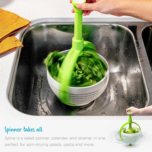 2-in-1 Easy-to-Use Foldable Salad Spinner and Strainer for Salad, Fruit, Vegetables, Lettuce - White/Green