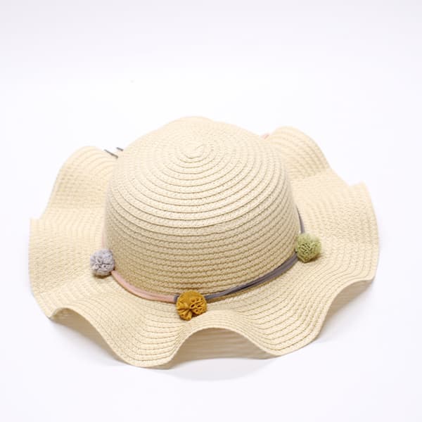 Beige - Solhat til piger, sommerhat i strå og clutch med blomster til børn