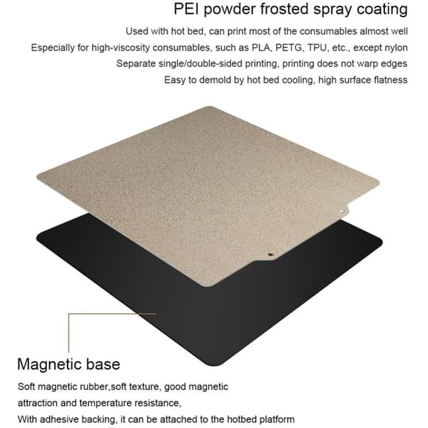 Fleksibel stålplade med PEI-overflade og magnetisk bundplade med lim 235 x 235 mm til 3 Pro, V2, 3D-printer