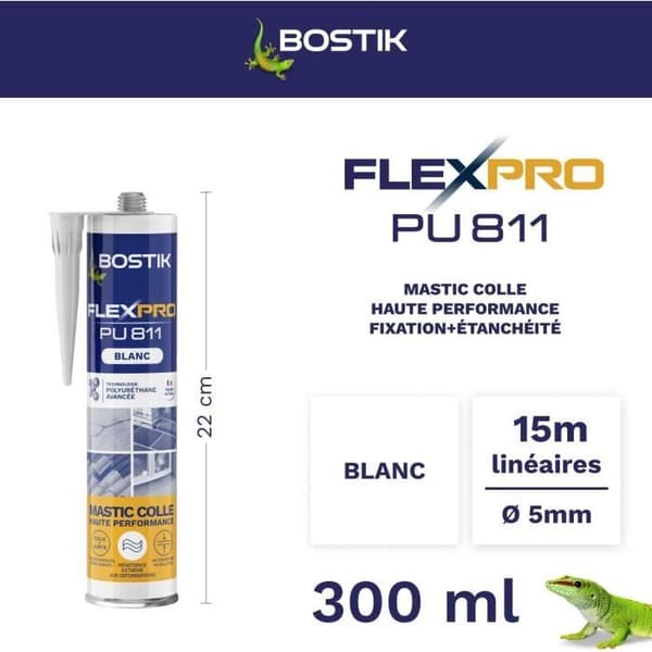 Tetningsmiddel/lim - BOSTIK - Flexpro PU811 - Alle materialer - Innvendig/utvendig - Hvit - 300 ml