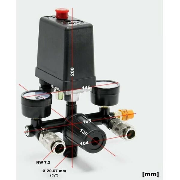 Trykregulator med trykafbryder til kompressor Trykafbryder med 2 displays
