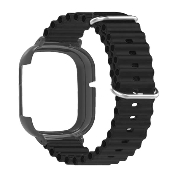 Silicone Wristband with Case Replacement for Honor 4 Adjustable Anti-Fall Soft 2 in 1 Sports Watch Black