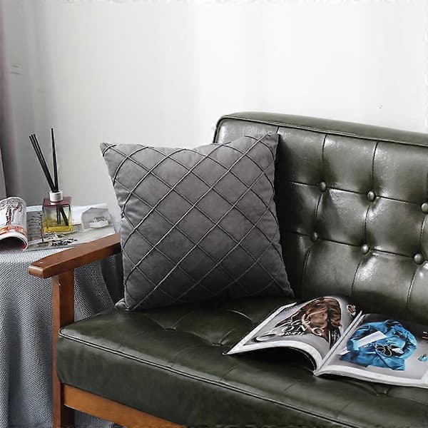 Sett med 2 dekorative pynteputer i fløyel med striper til sofa soverom - 42 x 42 cm, grå
