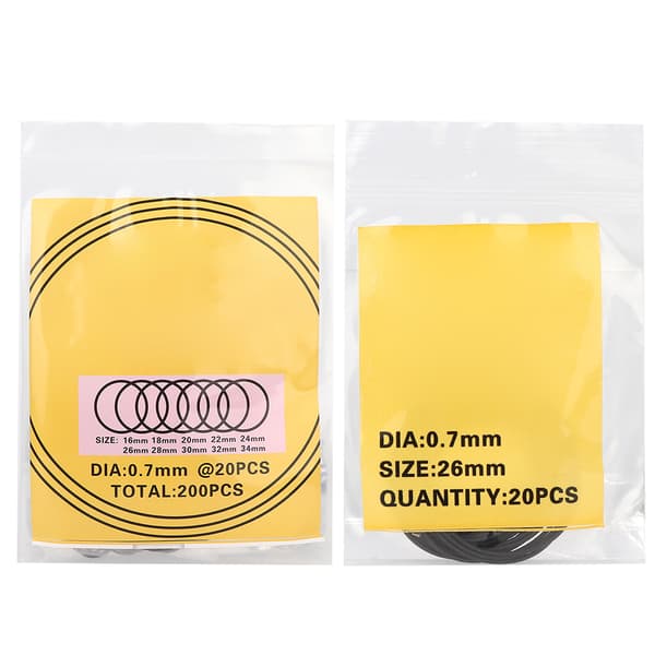 200 Pcs O-ring Waterproof Rubber Seal Watch Back Gaskets Repair Tool (0.7mm)