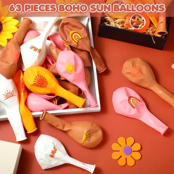 63 stk. sol første bursdagsfestballonger Boho Sunrise Latexballong -