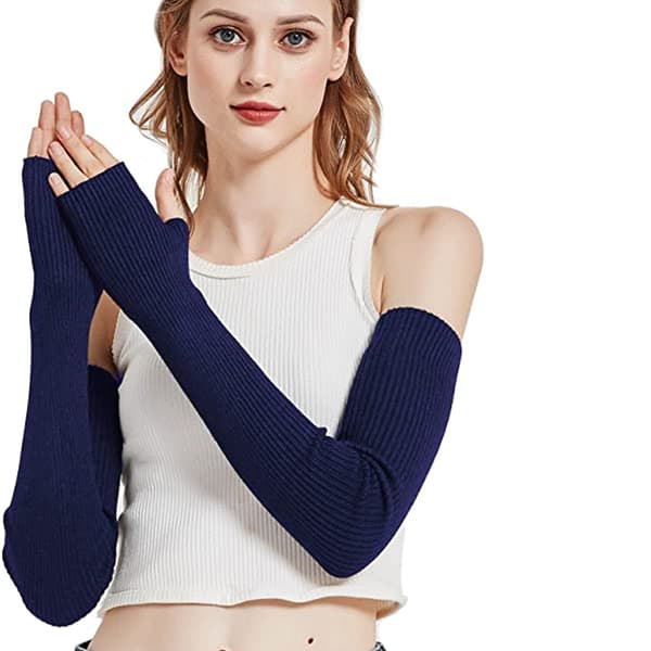 Cashmere handsker til damer, lange manchetter (marineblå)