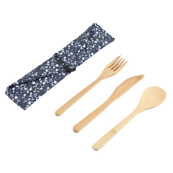 Reusable Japanese Style Bamboo Cutlery Set, Knife, Fork and Spoon