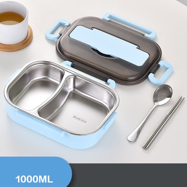 Bento-bokser for studenter, rustfritt stål, dobbeltlags matboks med lokk, lunsjbeholder for barn og voksne Small 2 Grid Blue