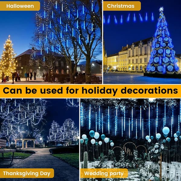 Halloween LED-udendørslamper, meteorregnlys, 8 rør 30 cm julelys udendørs, julepynt, vandtætte lys, udendørs blå-FA-