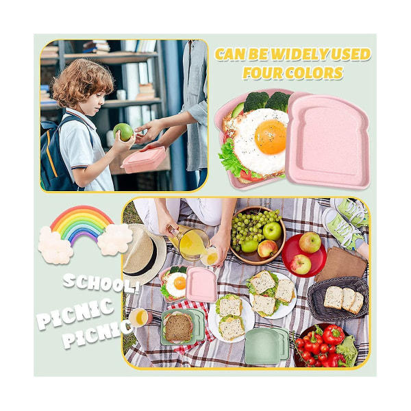 4 lunch boxes sandwich box, reusable sandwich boxes, sandwich holder bread c