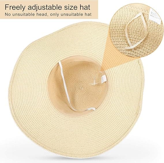 Dame halmhat, sommer solhat sammenfoldelig anti-UV strandhat med bred skygge og justerbar hagerem til rejser