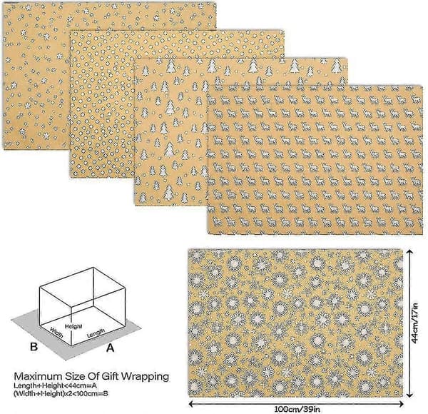 Kraft Christmas Wrapping Paper Roll, Gift Wrap 5 Patterns 99 cm X 43 cm