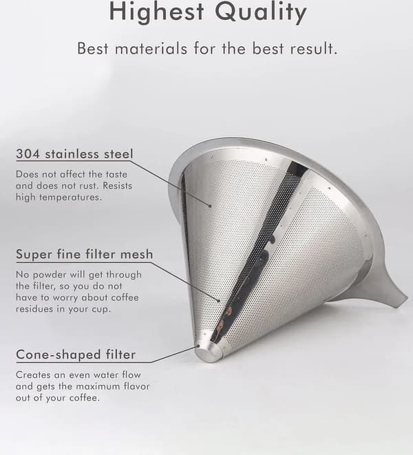 Kaffefilter i rustfrit stål, ideelt til filterkaffe, chemex, pour-over kaffe og koldbrygget kaffe, permanent kaffefilter i metal