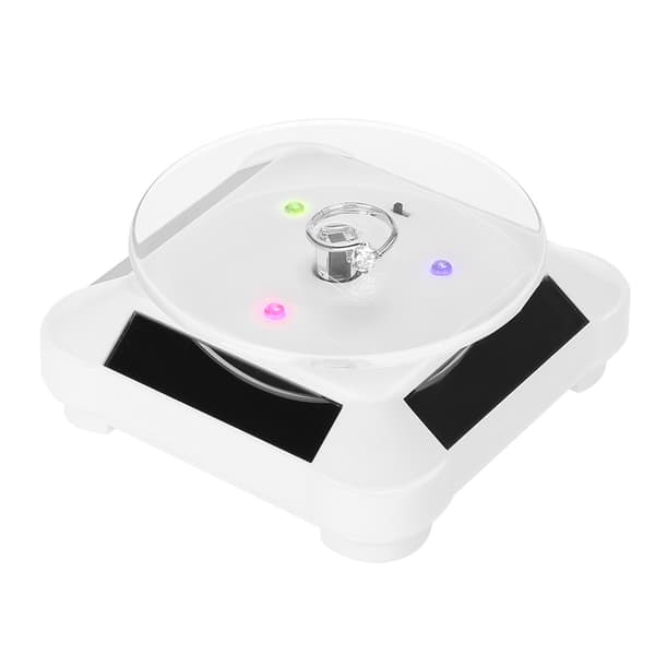 Solar Showcase 360 Rotating Turntable Watch Phone Jewelry Display Stand LED Light (White)
