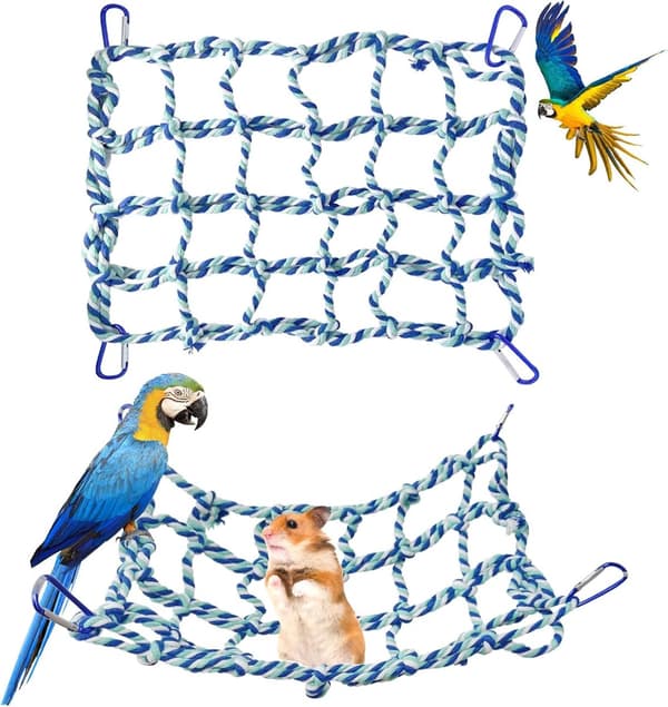 Small Pet Hammock, Climbing Net and Swing for Birds, Blue, 32x25cm