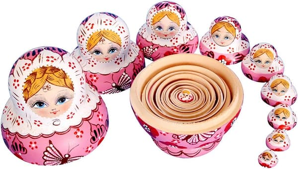 Ryska dockor (matryoshkas) - Set med 10, handgjorda, boreal lind, gåvor, leksaker