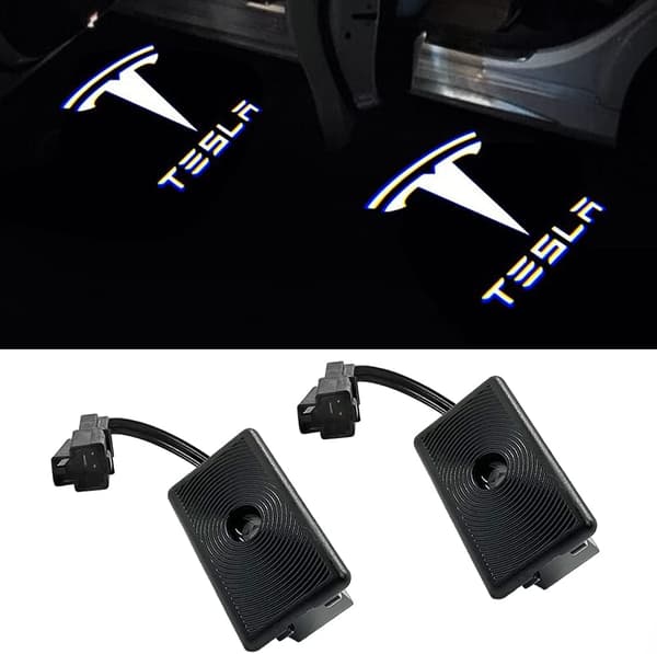 Larger Projection Puddle Lights Logo Projector Door Courtesy Step Light Accessories for Tesla Model 3/S/X/Y (1. Emblem with Letter 2 pcs)