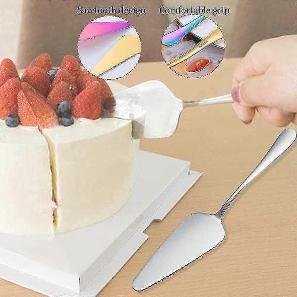 Kagesæt i rustfrit stål, 4 dele køkkenredskaber i rustfrit stål med ergonomiske håndtag til nem udskæring og servering