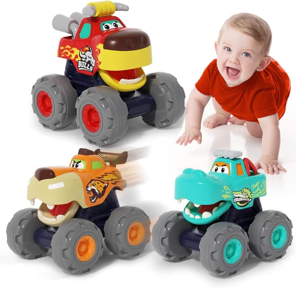 Legetøj til 1-årige drenge - 3-pak billegetøj til 2-årige drenge, Monstertruck legetøj til 1-årige drenge