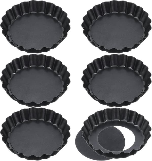 6-pack non-stick 10 cm quiche and tart pans with removable bottom
