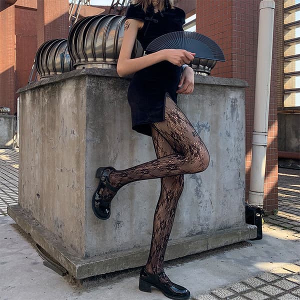 Fiskenettstrømper Tights Høy midje hul (blomster) for kvinner
