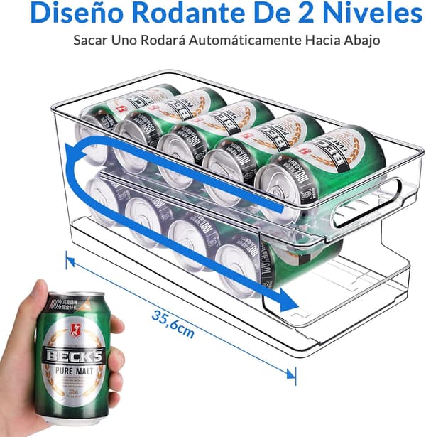 Self-Propelled Rolling Refrigerator Can Storage Box Dispenser Refrigerator Kitchen Storage 10 330ML Cans Beer Soda Drink Bottle Holder