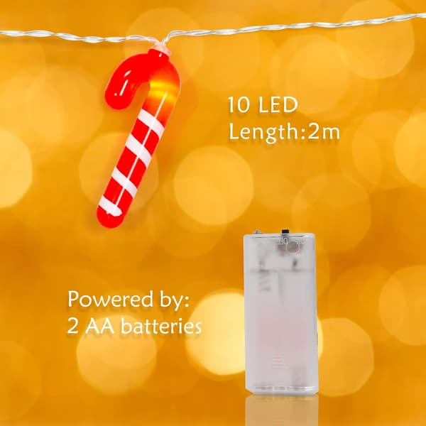 1 rød sukkerrør lyskrans, 10 LED julesnemandslys