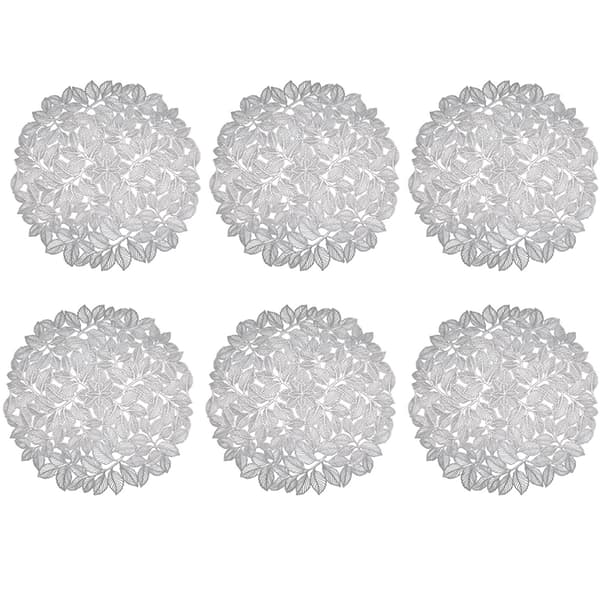 Sæt med 6 dækkeservietter med elegant blad-design, sølv Silver 610