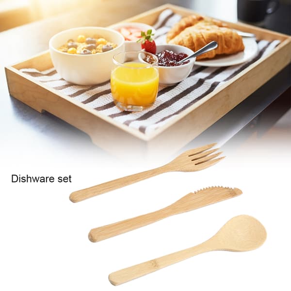 Reusable Japanese Style Bamboo Cutlery Set, Knife, Fork and Spoon