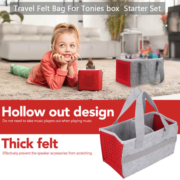 Portable Storage Bag Extra Space Felt Fabric Case for Toniebox Player Starter Set RedRed