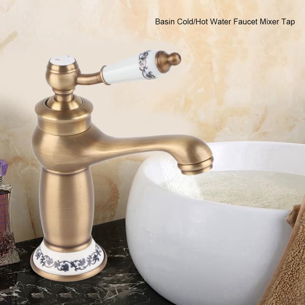 Antique Floral Pattern Single Handle Faucet for Bathroom Sink