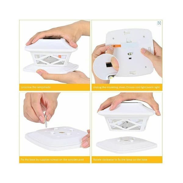 [2 stk] Hvid LED Solcelle Stolpelampe Have Hegn Belysning Træ Batteri Stolpe Dekorativ Lampe