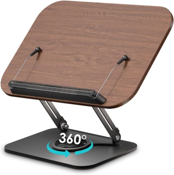 Adjustable Book Stand - 360° Rotating Base, Foldable and Portable - Holds Textbooks, Tablets, and Cookbooks