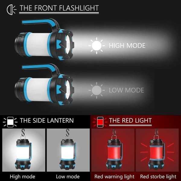 Kraftig genopladelig LED-campinglampe med 6 tilstande, vandtæt