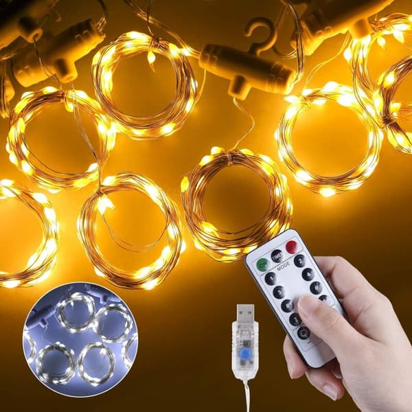 Gardinlys, 3 x 3 m 300 LED gardinlys, 8 varmhvite lysmoduser Egnet for bryllup, hage, romdekorasjon-