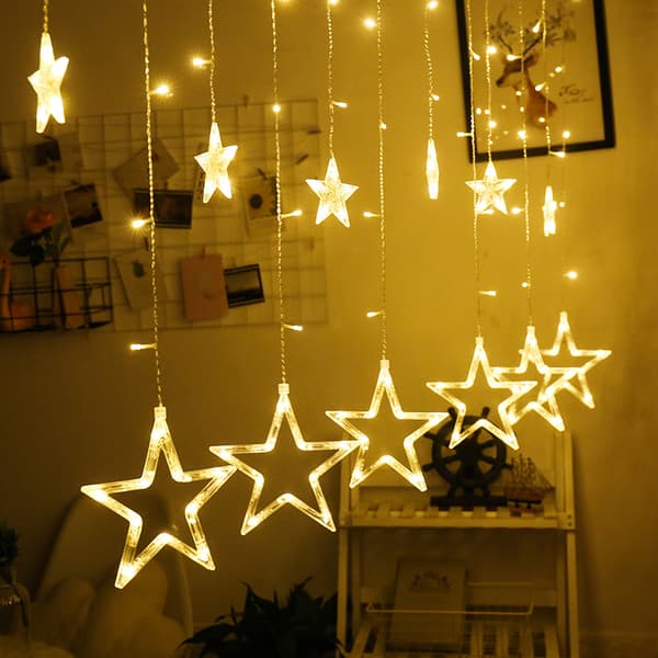 Stjernelyskæde LED-stjernegardin, gardinlampe, pentagram dekor